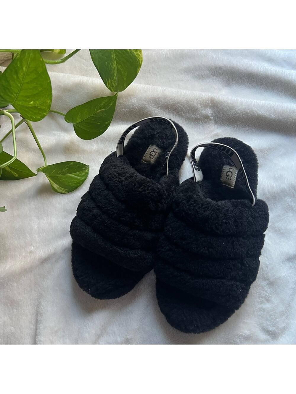 UGG Black Fluff Yeah Slide Slippers